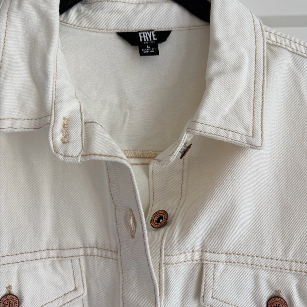 Frye Cream Button-Front Denim Jacket Dress - Picture 3 of 7